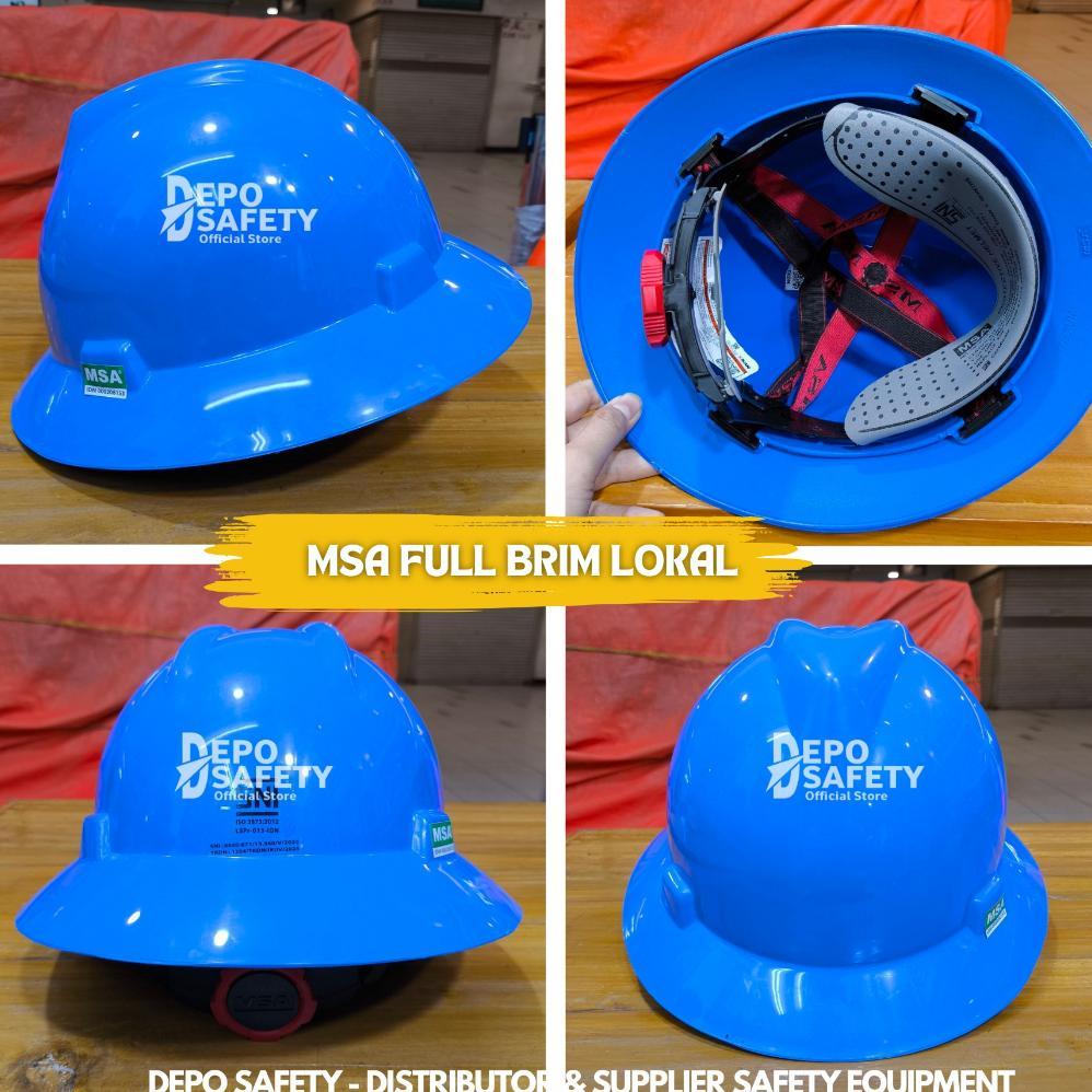 Helm Safety Proyek MSA Full Brim Biru Fastrack Plus Tali Dagu - Helm Proyek Safety MSA