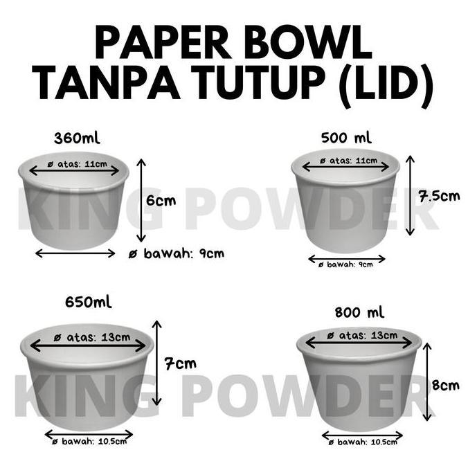 Paper Bowl 360ml / 500 / 650 / 800 / Rice Bowl /Tempat Nasi TANPA LID