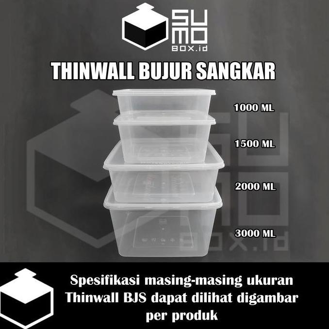 Thinwall Bujur Sangkar 1500ml + Tutup / Kotak Makan Plastik [ECERAN]