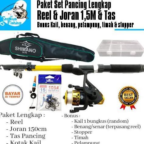 Set Pancingan Lengkap Reel, Joran 1.5,Tas & Kotak kail Murah [terbaik]