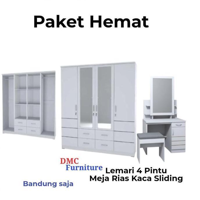 Paket Lemari Meja Rias Lemari 4 Pintu Meja Rias Putih minimalis Murah