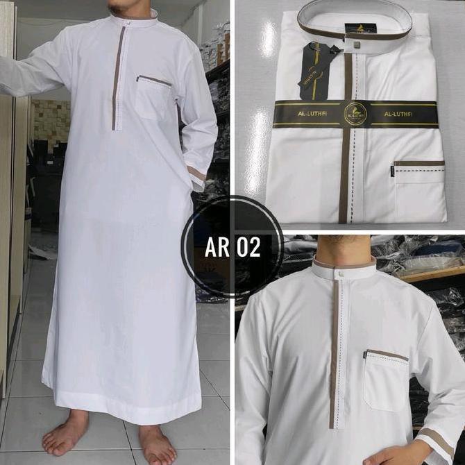 Jubah Putih al Lutfi model Haramain Katun Muslim Pria Gamis Terlaris