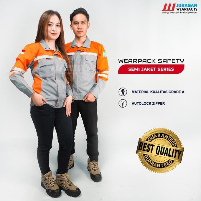[COD] Wearpack safety baju seragam kerja Atasan panjang Pria Wanita Model Semi Jaket Warna Orange Ko