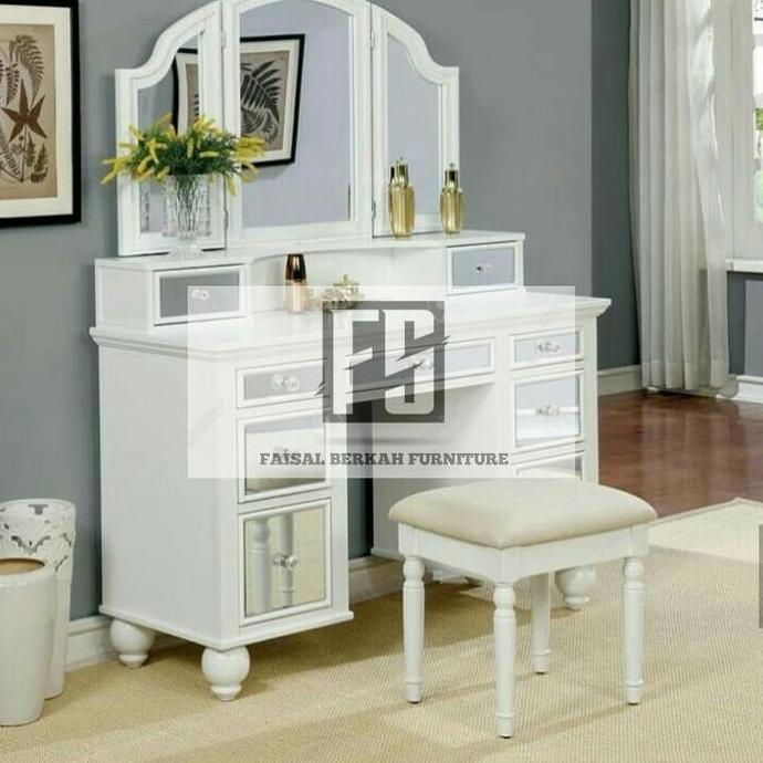 meja rias kayu jati cat warna putih duco, meja rias kayu jati jepara