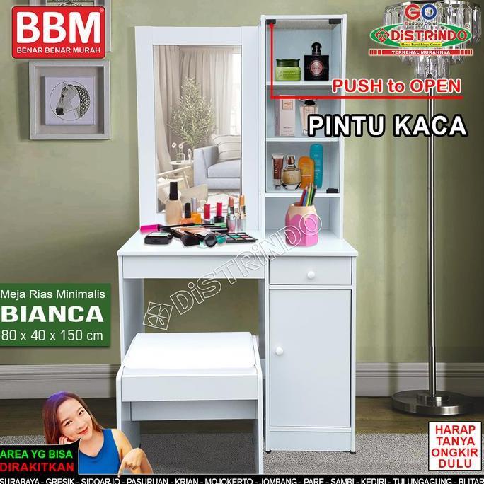 Meja Rias Harga dgn Kursi, Rak pintu kaca, Laci dan Lemari Kecil