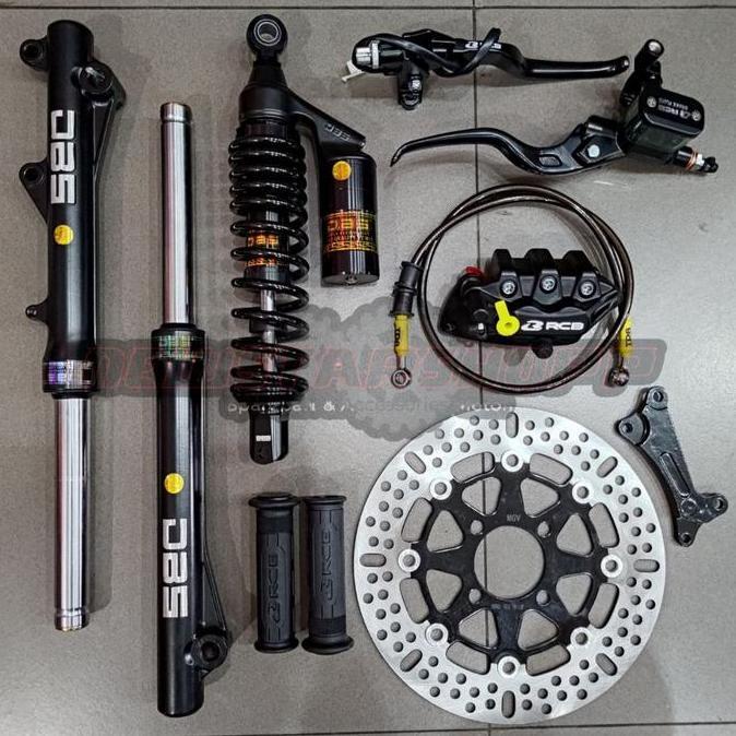 DAIKAKU Paket Full set master rem rcb e3 12.7mm kanan kiri + kaliper 2 piston + selang 90cm + handgr