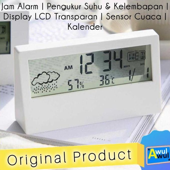 NORTON Jam Meja Digital Transparan Alarm Termometer Hygrometer Cuaca Kalender