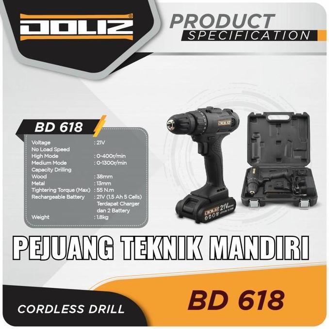 EXAMINER CORDLESS DRILL DOLIZ BD618 / BOR TANGAN BATERAI CAS DOLIZ BD 618