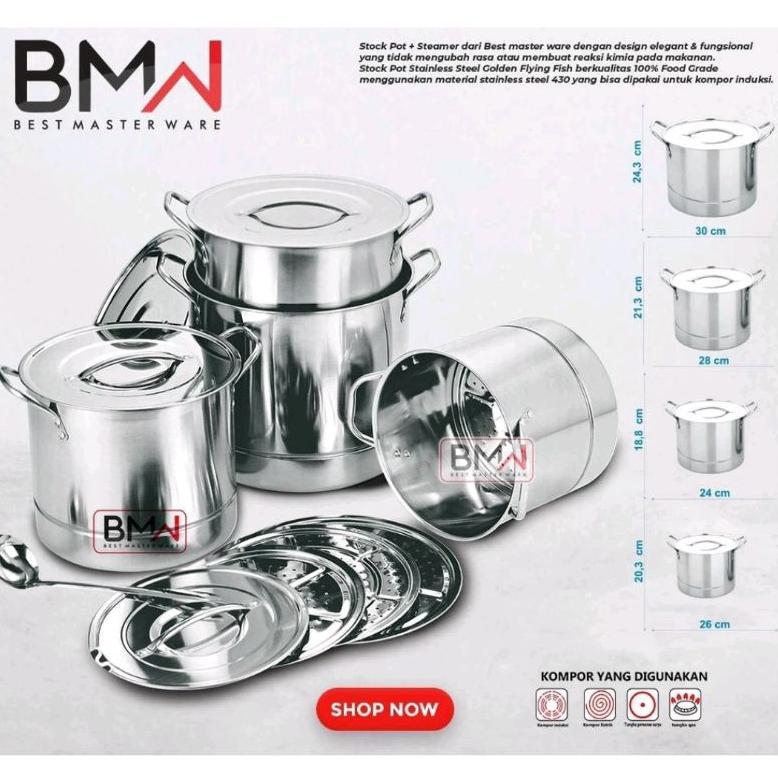 Panci Stock Pot Steamer Set Bmw - Stock Pot Stainless - Panci Kukus Serbaguna
