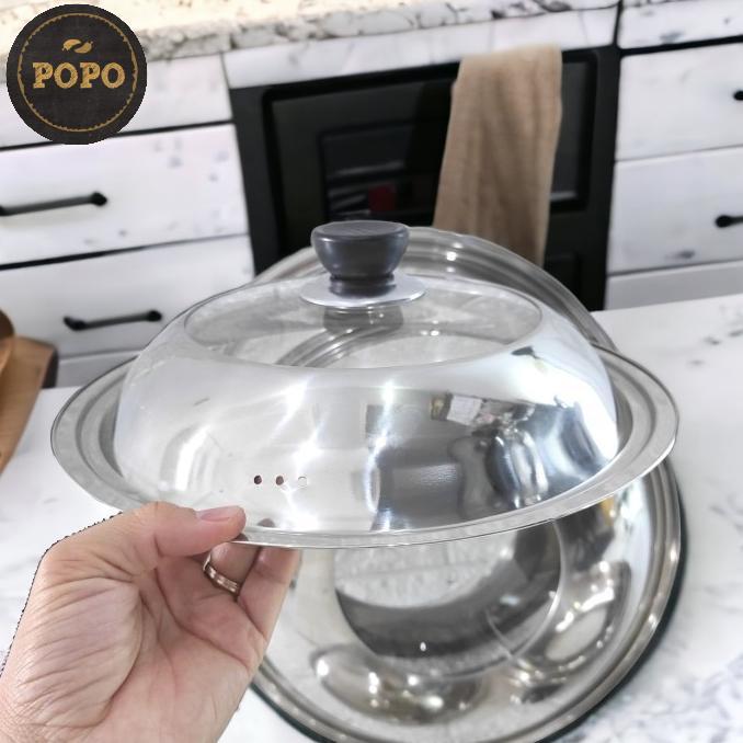 Tutup Wajan Stainless Kaca Kuali Panci Wok Baskom Penutup Kukusan