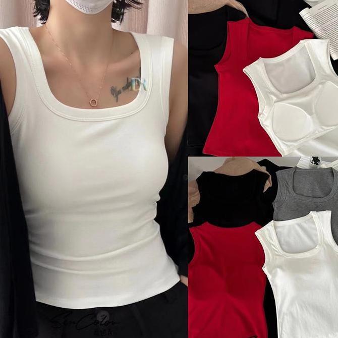 LNR Shop Tanktop Bra with Cup Busa / Pad Bahan Cotton Adem Halus Lembut Atasan Wanita Tanpa Lengan K