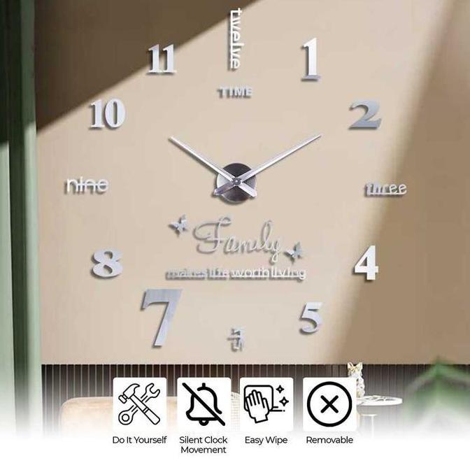 Large Diy Wall Clock Giant Wall Clock Quartz 100 Cm Silver