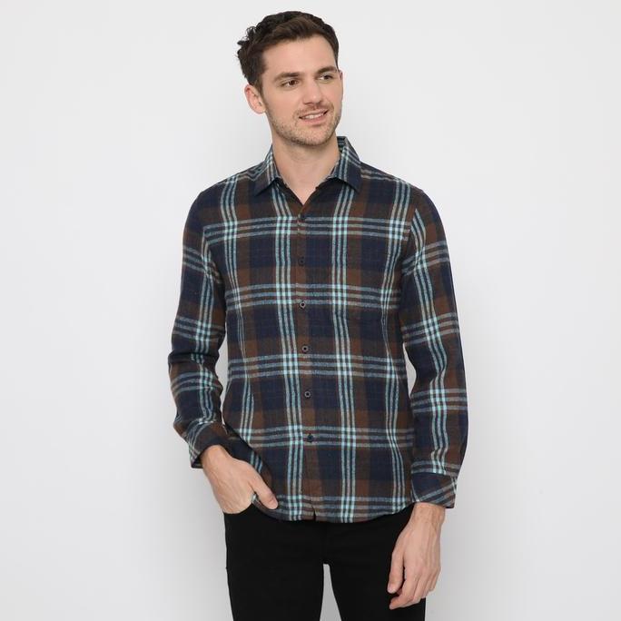 Platini Kemeja Pria Flanel Panjang Hitam Biru 76304 MS