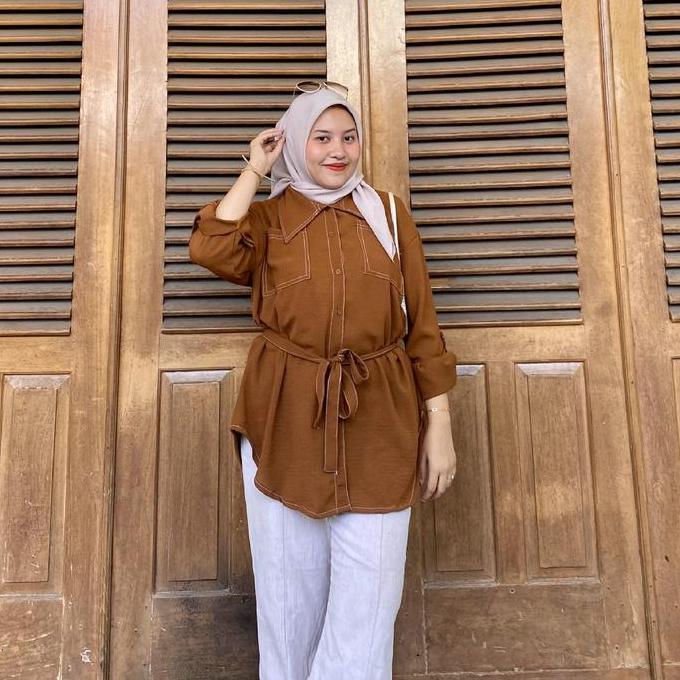 Zoey Tunik Free Belt Super Jumbo Ld 110-140 Bahan Crinkle Adem Jatuh Anti Kusut Atasan Airflow