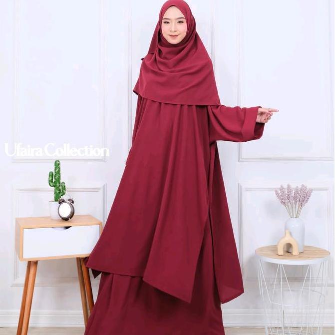 Ufaira Collection ~ One Set Fatimah Setelan Terbaru Ukuran Jumbo Polos Wanita Muslim Panjang Baju Tu