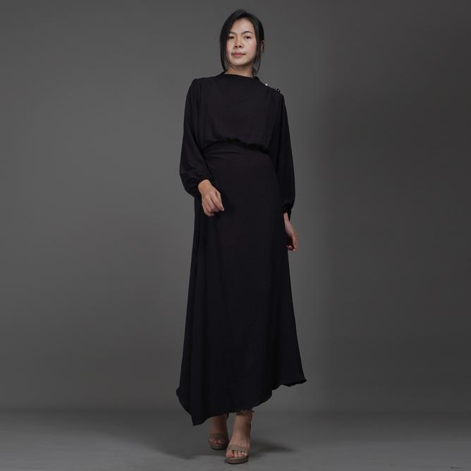 Okechuku Halteria Long Dress Hitam Gaun Polos Dress Hijab - Hitam
