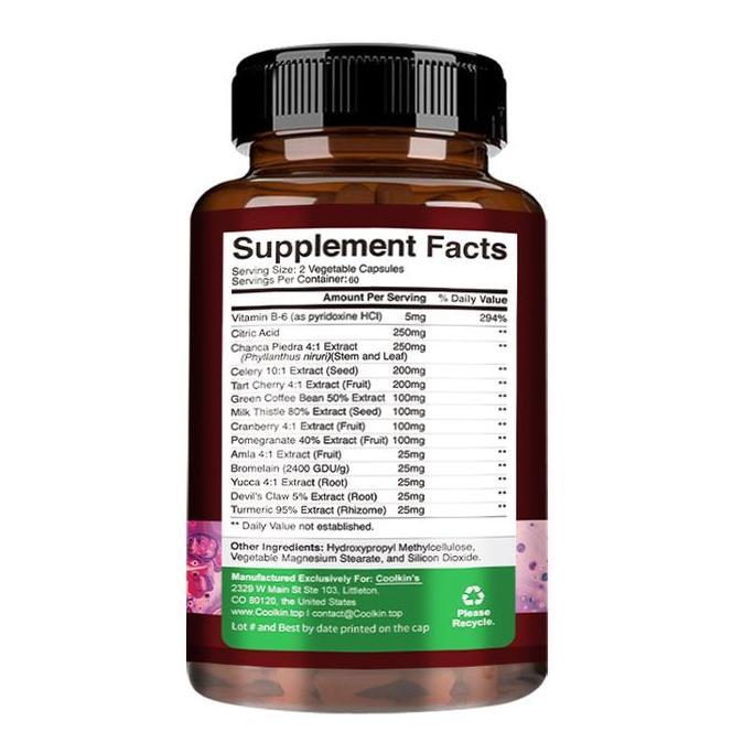 Coolkin-Kapsul Detoks Asam Urat-Ekstrak Ceri Asam-Ekstrak Biji Kopi Hijau-Bubuk Cranberry-Ekstrak Go