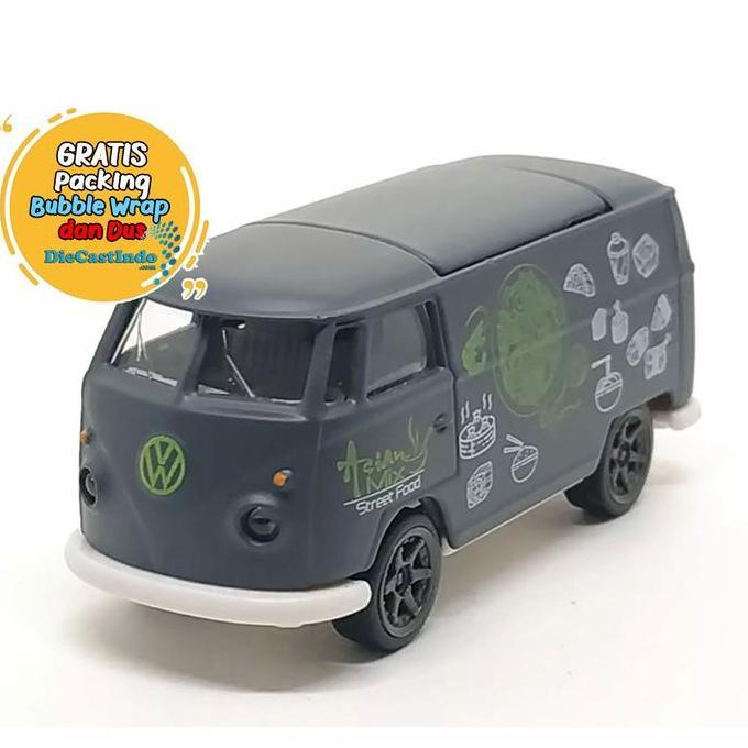Majorette Car Collectable Wheel Display Pomade Open Box VVolkswagen T1 Food Truck Abu-Abu