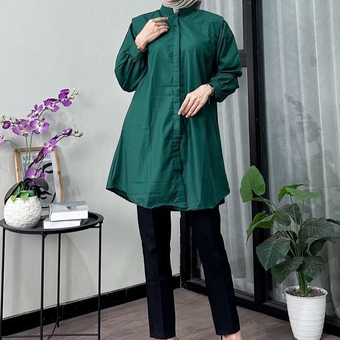 Tunik Hanum Wanita Katun Toyobo Polos Oversize Remaja Muslim - Kancing, Basic, Dewasa, Panjang