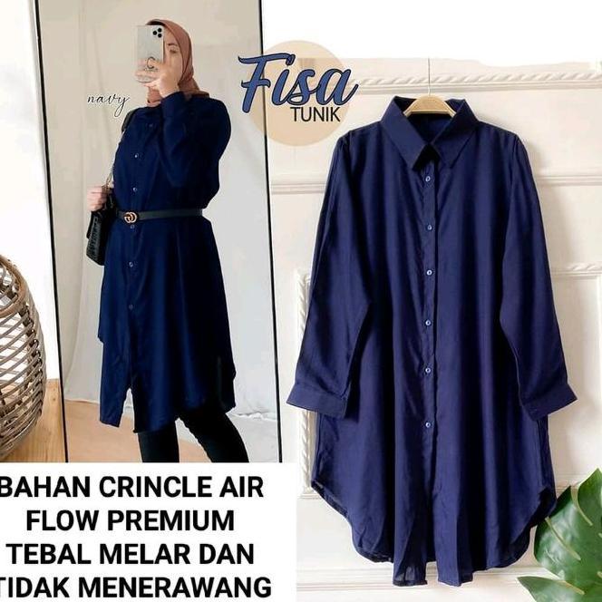 Atasan Tunik Fisa Crinckle Air Flow Premium Tebal,Adem,Melar Dan Tidak Menerawang Atasan Tunik Fisa 