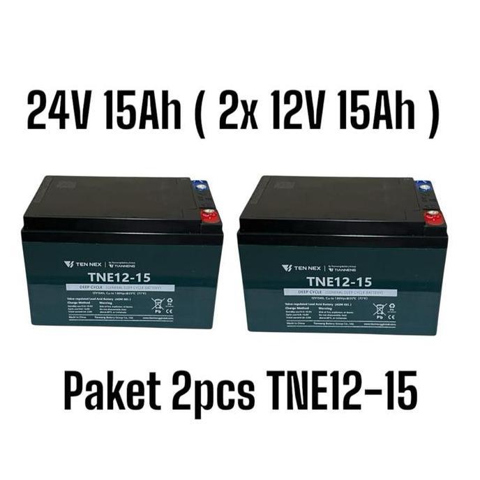 TEN NEX Aki SELIS Tianneng Paket 2pcs 12V 15Ah TNE12-15 Baterai Sepeda Listrik 2x 12 Volt 15 Amper (
