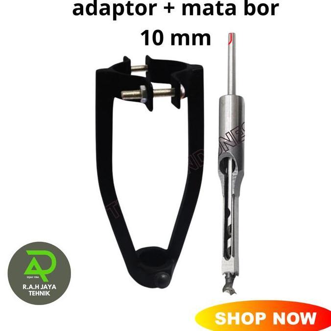 Adaptor dudukan bor bobok kayu+ mata bor 10mm bor pahat kayu pelubang kayu persegi
