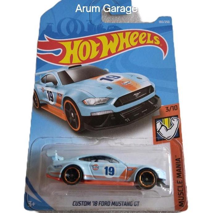 HOT WHEELS 18 FORD MUSTANG GT. CARD MUSCLE MANIA. TAMPO GULF. SPOILER.