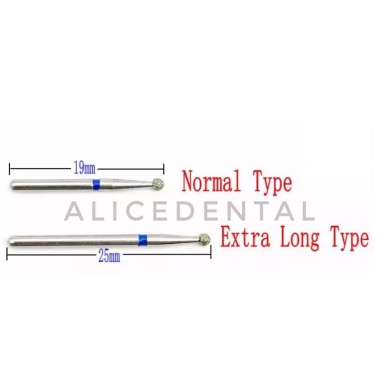 Dental diamond bur bulat long shank long neck highspeed round bur high speed leher panjang pita biru