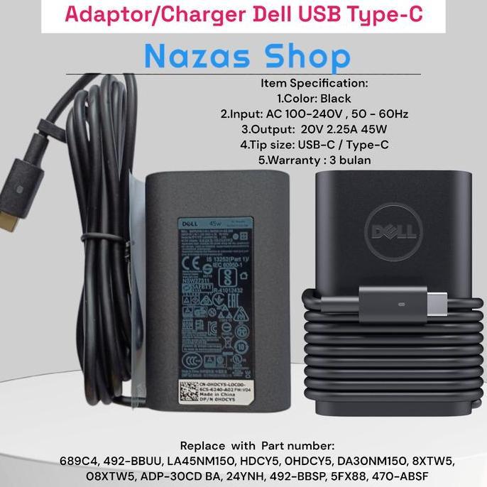 TERMURAH - Adaptor Charger Dell Latitude 17 7778 2-in-1, Dell Latitude 3390 5285 5289 2-in-1, Dell L