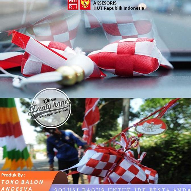 [isi 12] hiasan ketupat gantung merah putih / ketupat gantung hiasan mobil / ketupat aksesoris hut r