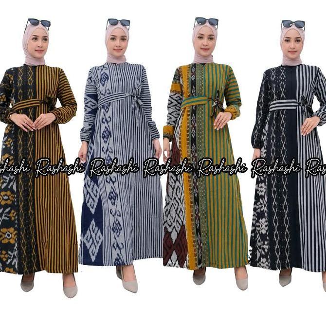 Aisyah Gamis Tenun Troso Jepara Maxy Tenun Wanita Modern Terbaru Busui Friendly Gamis Sleting Depan 