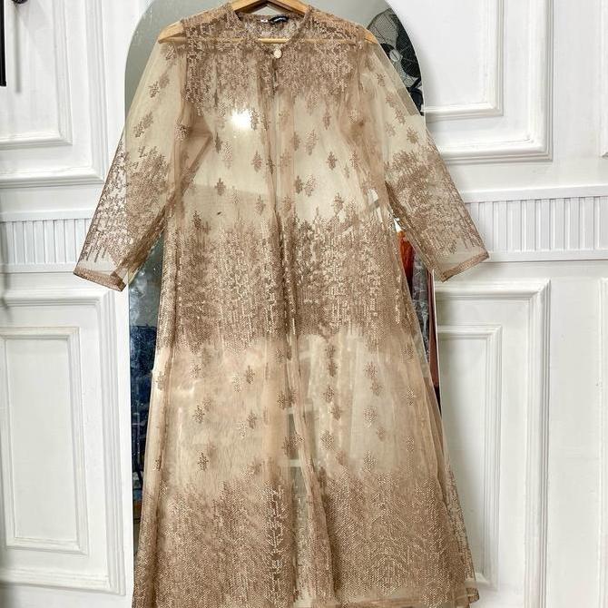 Limurfisa Long Outer Brukat Tile Etnik Cardigan Kondangan Wanita Poliester Muslim Kardigan Baju Hita