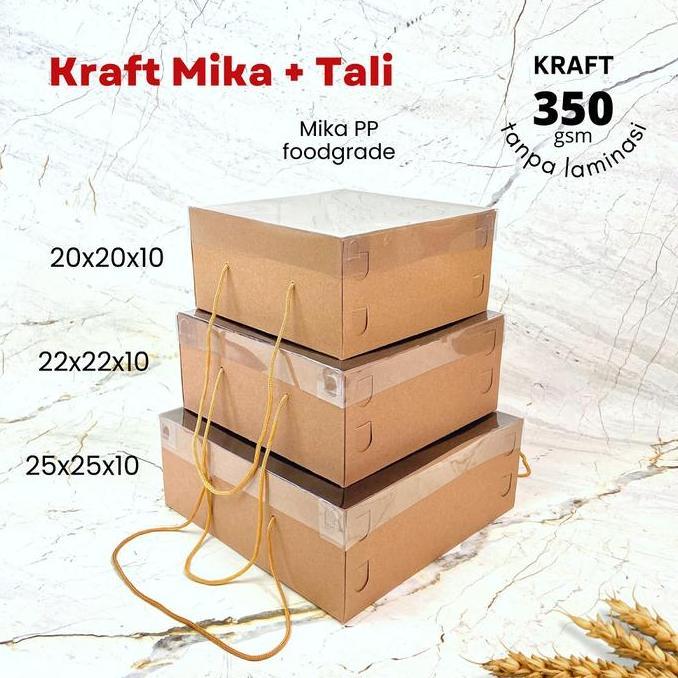Kraft Mika Tali Box Kue Tart Cake Roti Hampers Kotak Kemasan 22x22x10