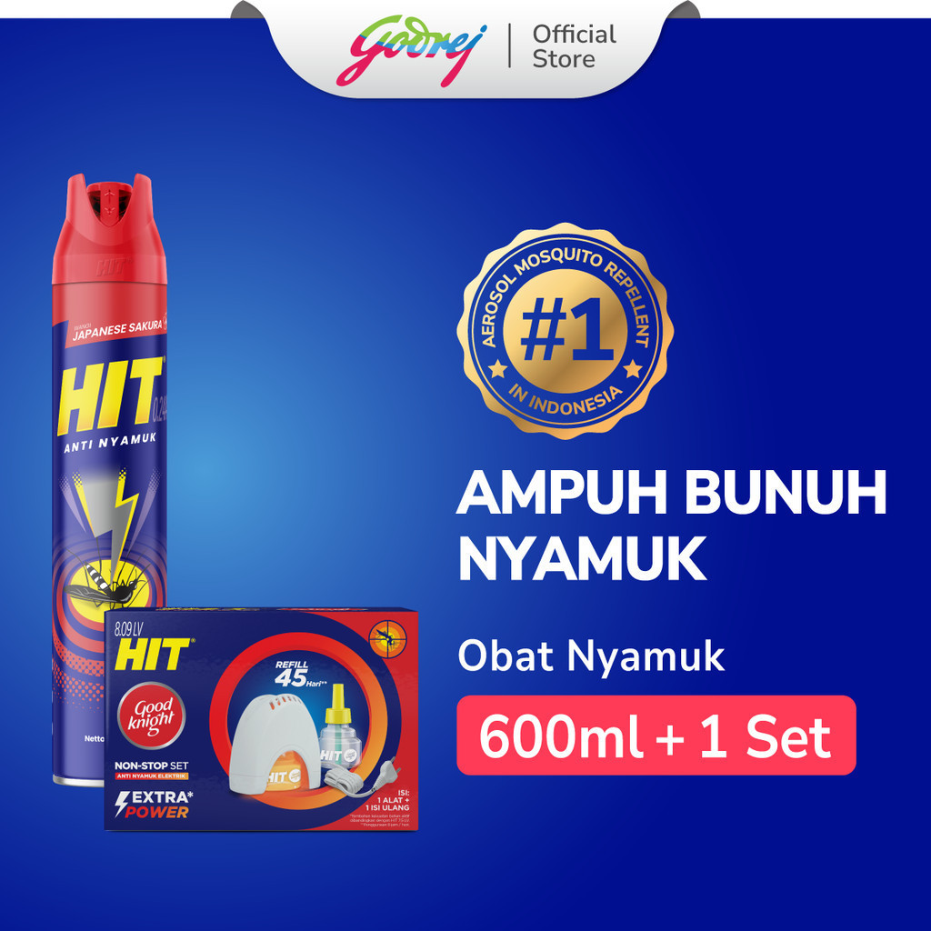 Hit Aerosol Japanese Sakura 600ml + Hit Good Knight Non Stop Set - Obat Nyamuk Elektrik - Bunuh Nyam