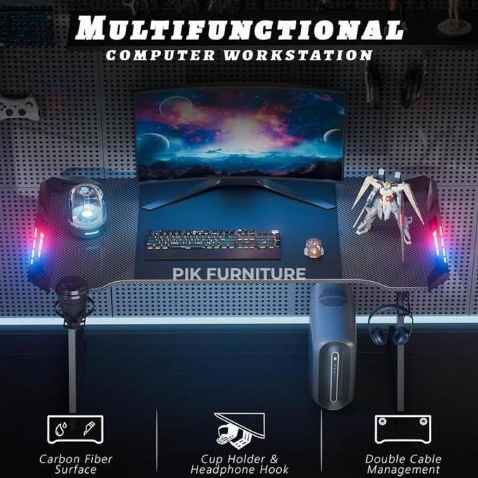 MEJA GAMING LED MEJA KOMPUTER LAMPU GAMING TABLE MEJA BERMAIN ANAK MEJA KOMPUTER PC HAP