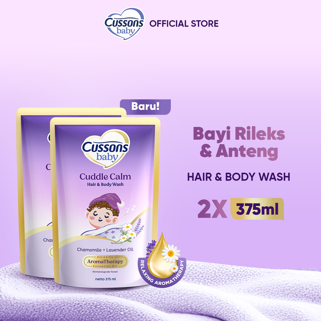 Cussons Baby Cuddle Calm Hair & Body Wash 375ml X2 Chamomile & Lavender Oil, Sabun Bayi 2in1 Bantu B