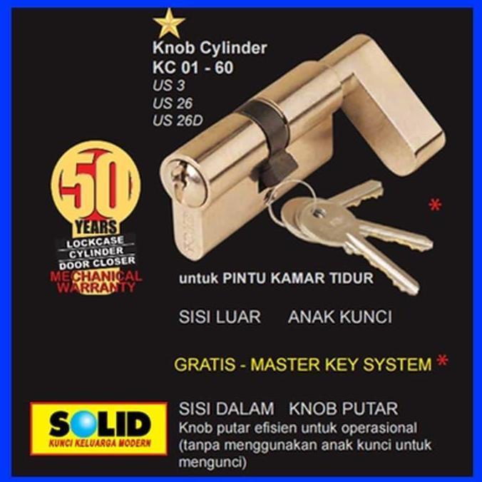SILINDER KUNCI/KNOB CYLINDER KUNCI SOLID KC 01-60 ORIGINAL DAN TERPERCAYA