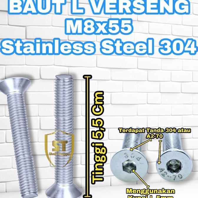 BAUT L COUNTERSUNK VERSENG L M8x55 STAINLESS SS 304