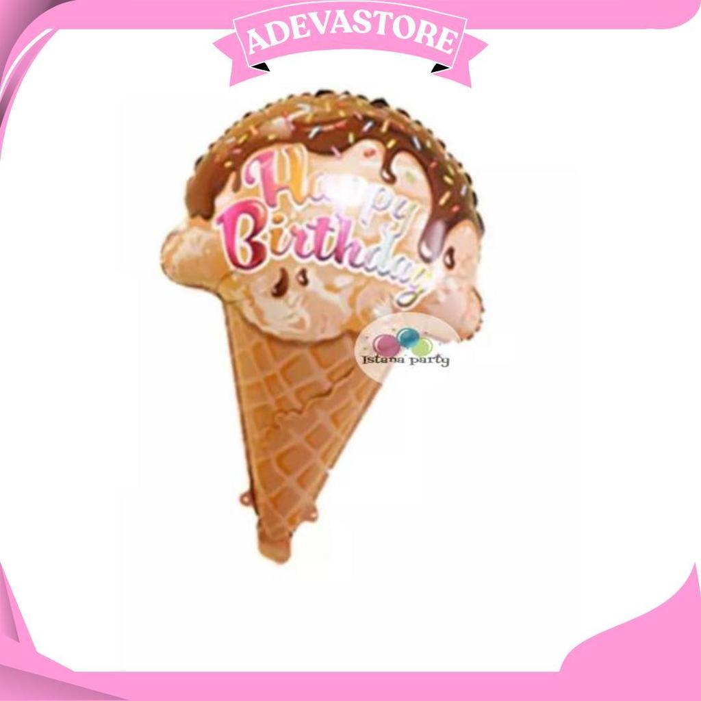 Balon Foil Happy Birthday Ice Cream / Balon Foil Ice Cream Coklat Ip Ori