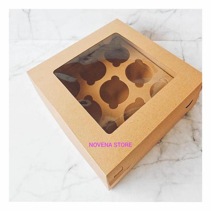 BOX KOTAK DUS MIKA CUPCAKE/MUFFIN ISI 9 SEKAT BAHAN KRAFT