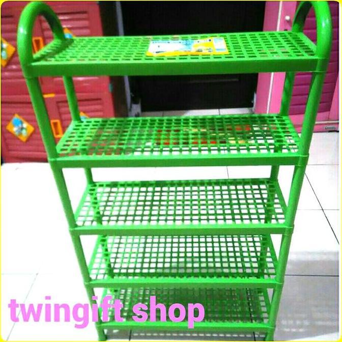 Rak Sepatu Plastik Susun 5, Hijau, Ungu Dan Pink