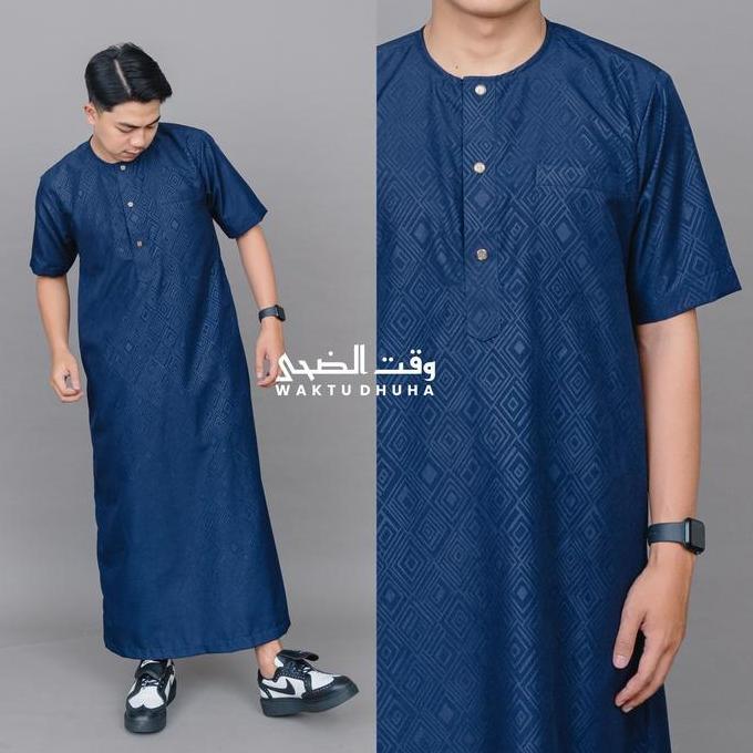 Waktu Dhuha - Jubah Slimfit Remaja Dan Dewasa Cowok Lengan Pendek Motif Embos Jubah Azwar
