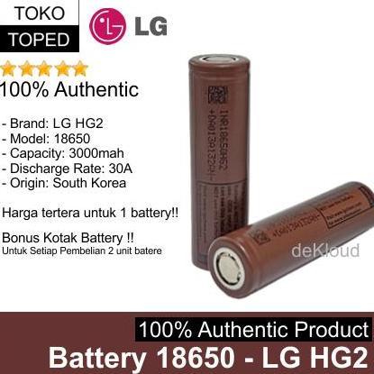 Authentic Battery 18650 Lg Hg2 3000Mah | Original Batere Batre Baterai