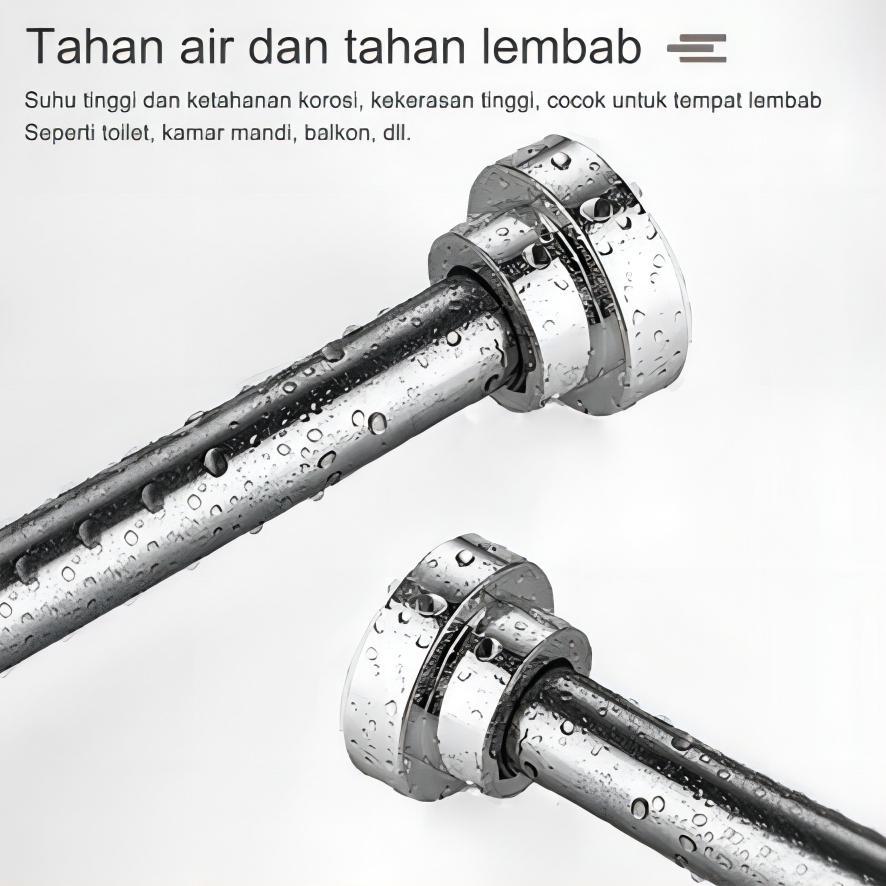 Eshalmall  - Stainless Steel Tiang Gorden Batang Tirai Fleksible Tanpa Paku Gantungan Serbaguna Tong
