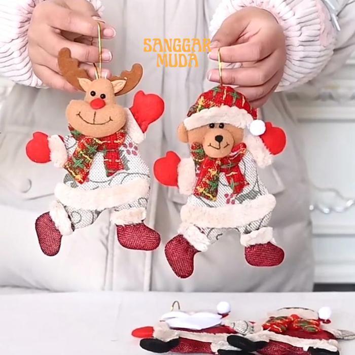 ty-65 ISI 4 MOTIF Set Hiasan Natal BONEKA SANTA, RUSA, SNOW, 1 set isi 4 pcs gantungan Viral