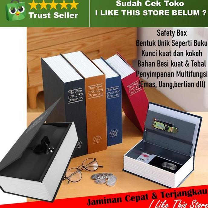 Flo_zime - Safety Box - Brankas Mini Model Buku - Brangkas Penyimpanan Uang Emas Metal | Safety Box 
