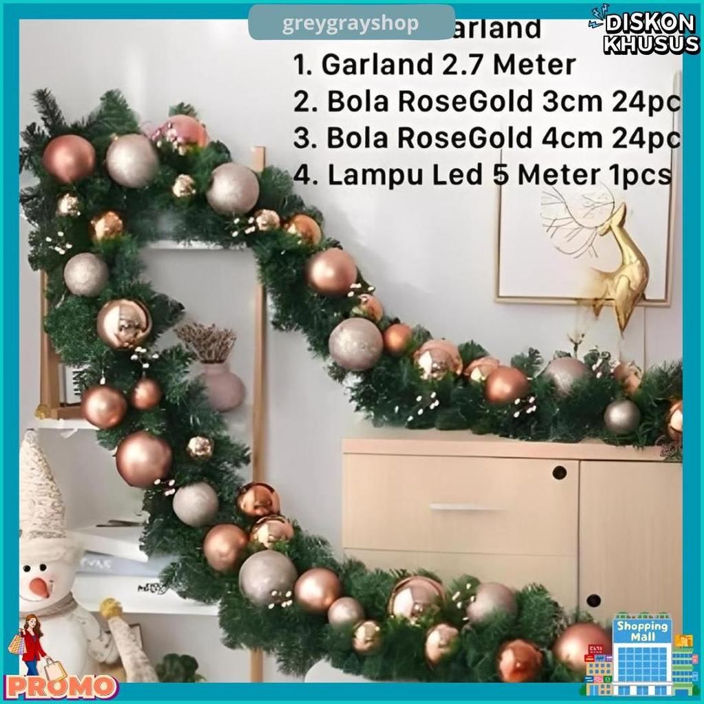 2.7 Meter Garland Daun Kawat Lilit 200T Murah Hiasan Dekorasi Natal Christmas / Dekorasi Natal Krans
