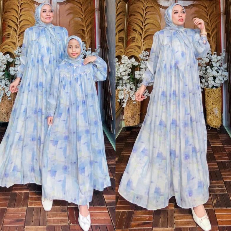 Minawari Gamis Set Hijab Bisa Couple Ibu dan anak  perempuan Gamis Lebaran Mewah