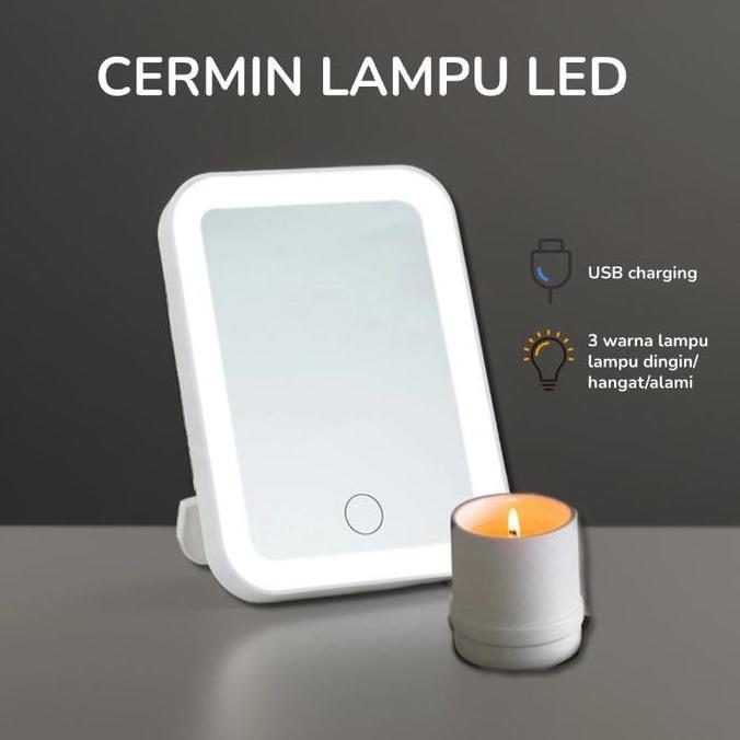 Cermin LED / Cermin Lampu LED / Cermin Make up Meja Dengan Lampu LED Tombol Touch Screen Charge USB
