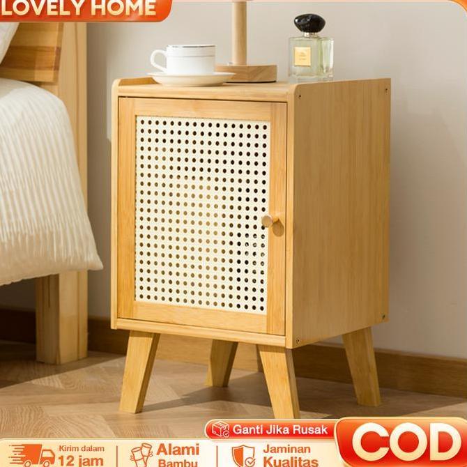 TERMURAH - LOVE Meja Nakas Kayu Meja Kecil Meja Rotan Estetik Untuk Kamar Meja Sudut Bedside Table M